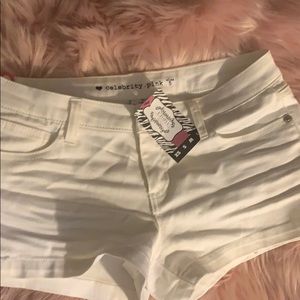 Celebrity pink shorts in white stretch!